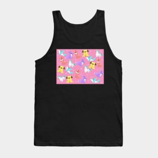 Origami Animals on Pink Stripes Tank Top